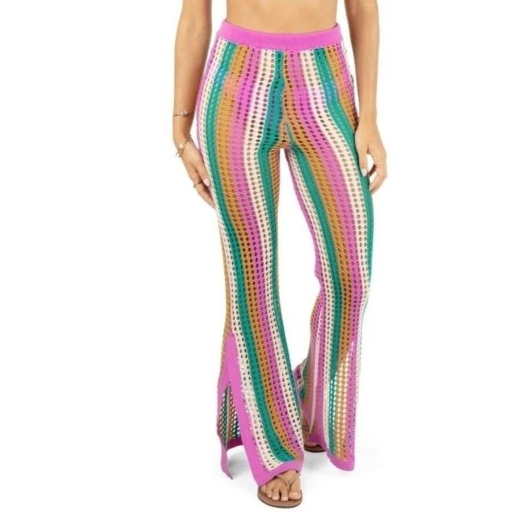 Hurley Stripe Crochet Beach Pant Orchid Multicolor Flare Leg HU002C5 Womens L